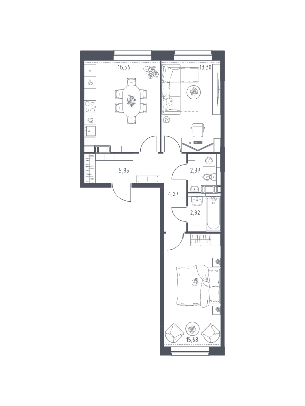 3 ккв (Евро) 60,9 м²