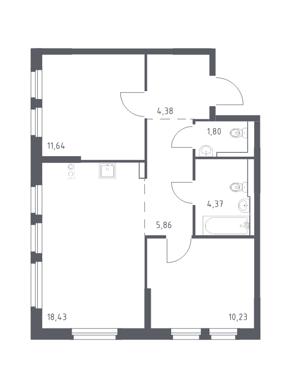 3 ккв (Евро) 56,7 м²