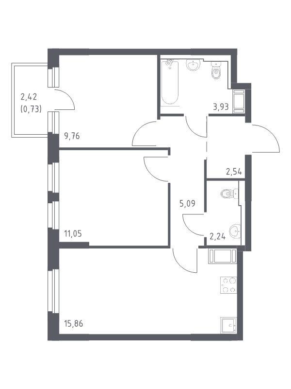 3 ккв (Евро) 51,2 м²