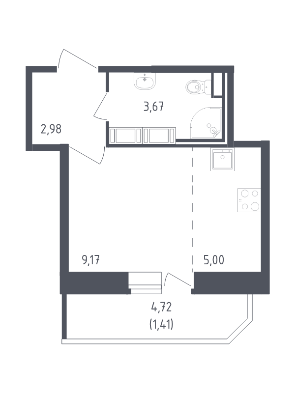 Студия 22,2 м²