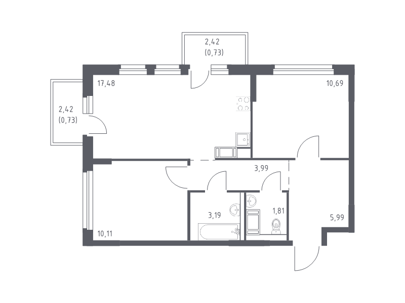 3 ккв (Евро) 54,7 м²