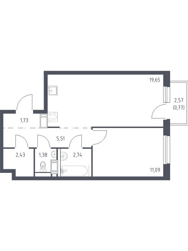 2 ккв (Евро) 45,3 м²
