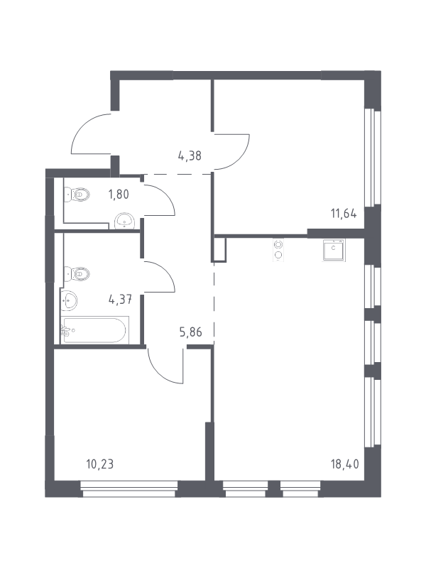 3 ккв (Евро) 56,7 м²