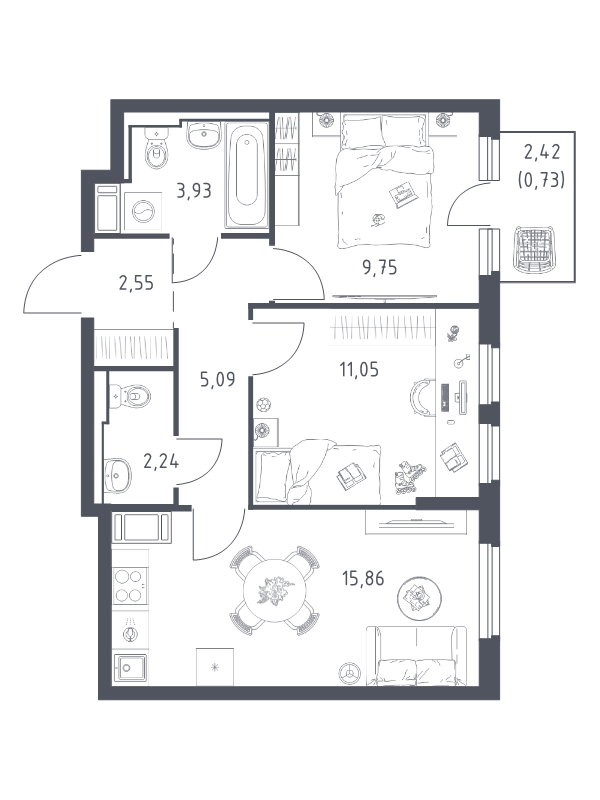 3 ккв (Евро) 51,2 м²