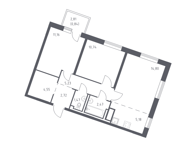 3 ккв (Евро) 59,2 м²