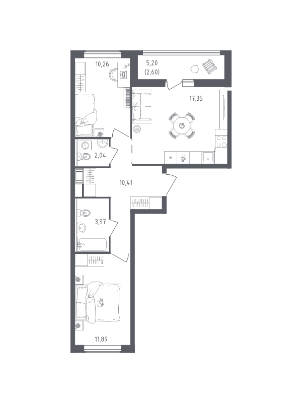 3 ккв (Евро) 58,5 м²
