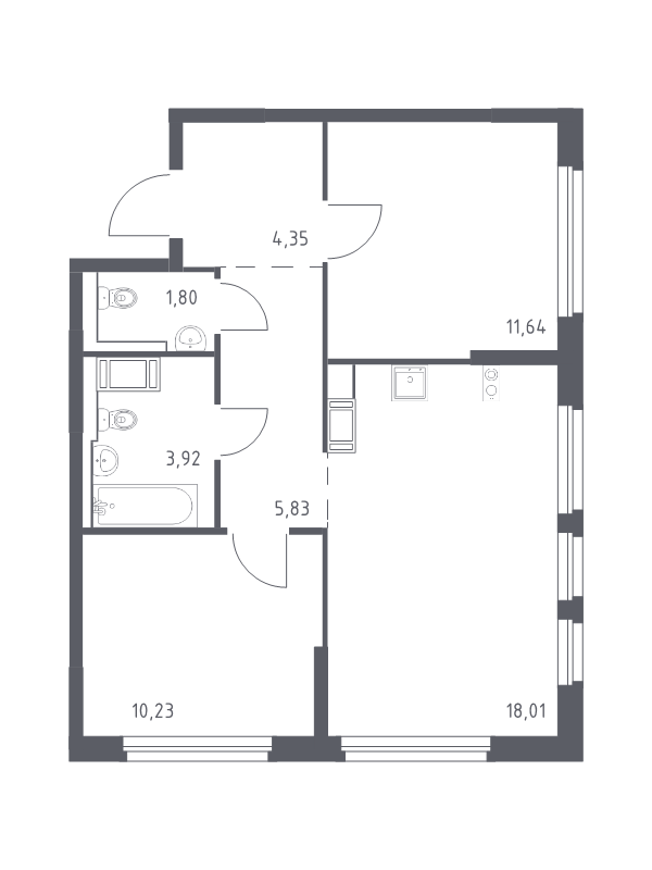 3 ккв (Евро) 55,8 м²