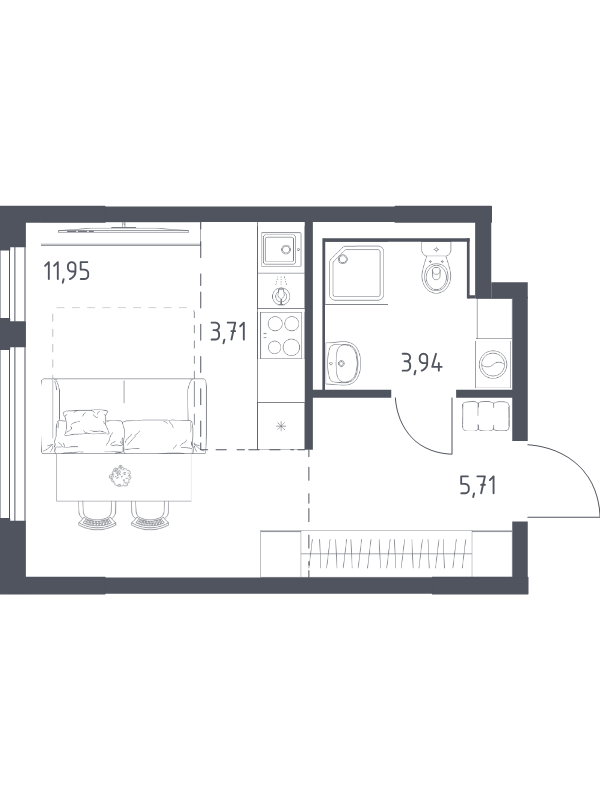 Студия 25,3 м²