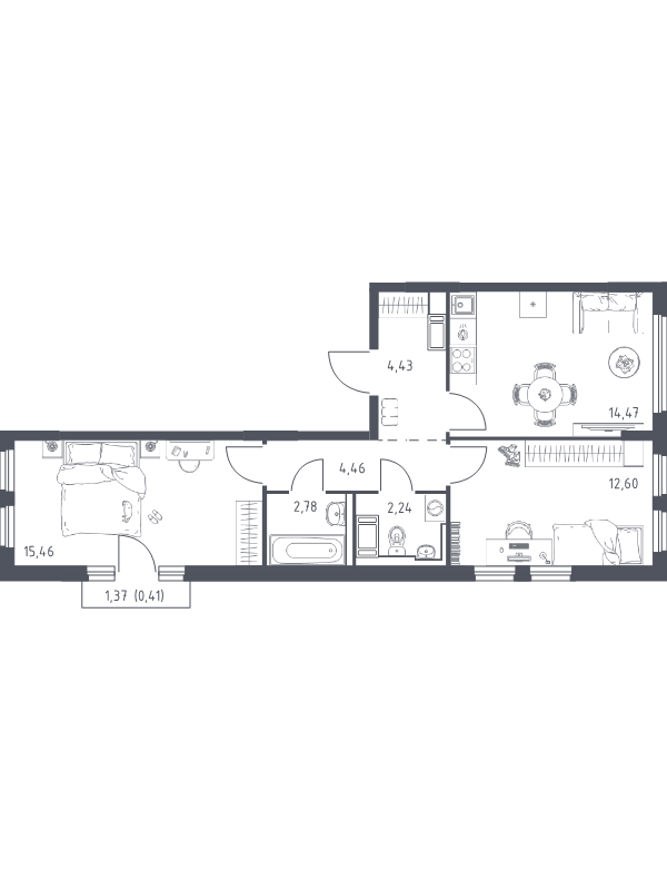 2 ккв 56,5 м²