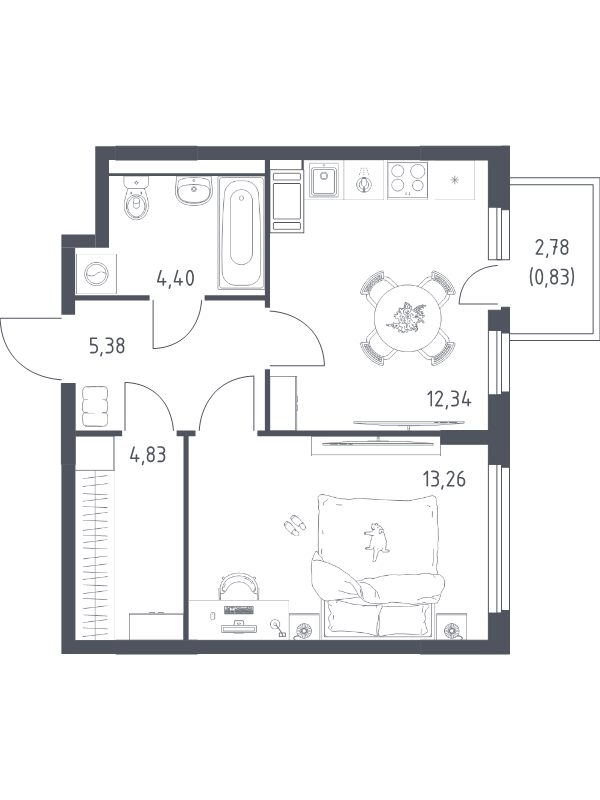 1 ккв 41,4 м²