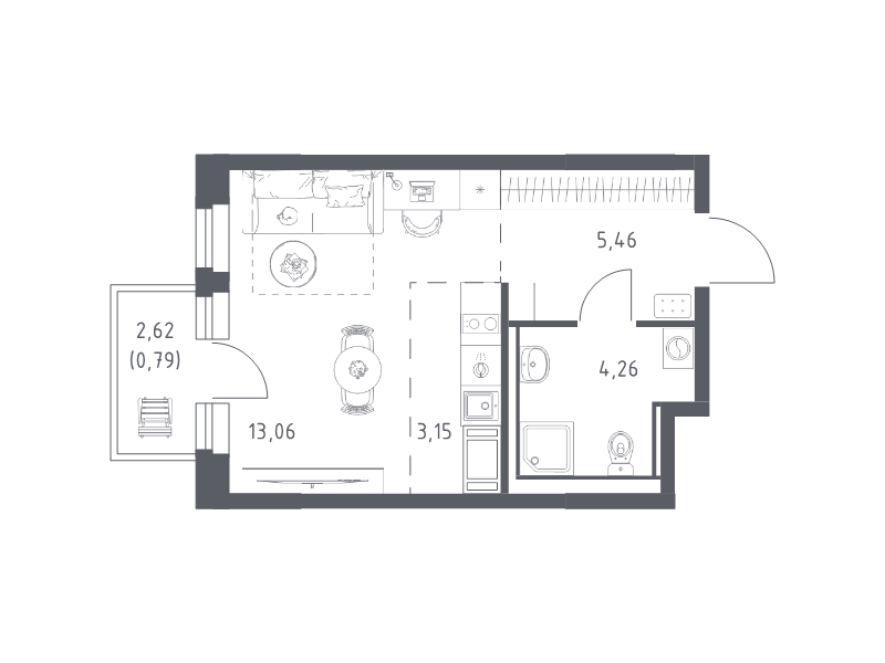 Студия 26,7 м²