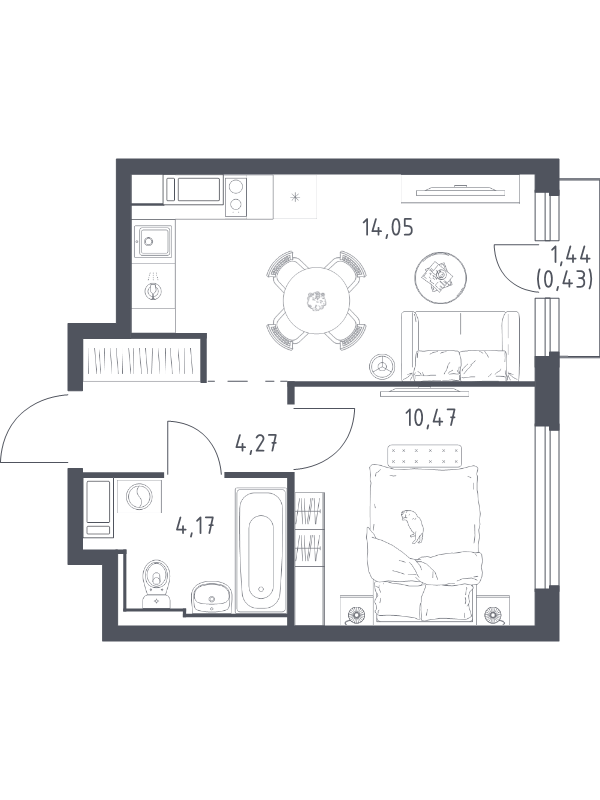 1 ккв 33,4 м²