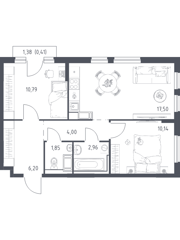 3 ккв (Евро) 53,5 м²