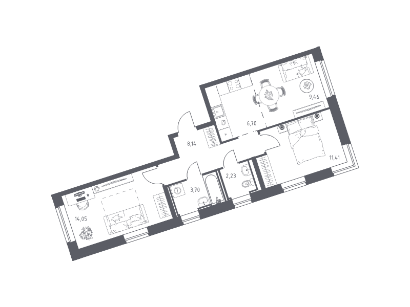 3 ккв (Евро) 55,7 м²