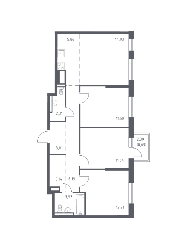 4 ккв (Евро) 77 м²