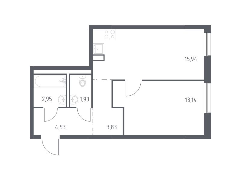 2 ккв (Евро) 42,3 м²