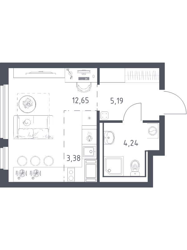 Студия 25,5 м²