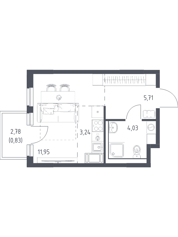 Студия 25,7 м²