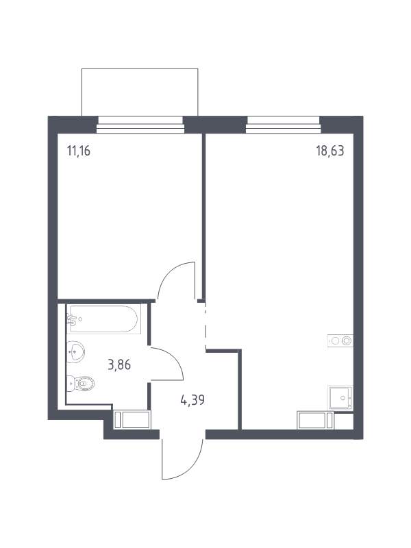 2 ккв (Евро) 38 м²