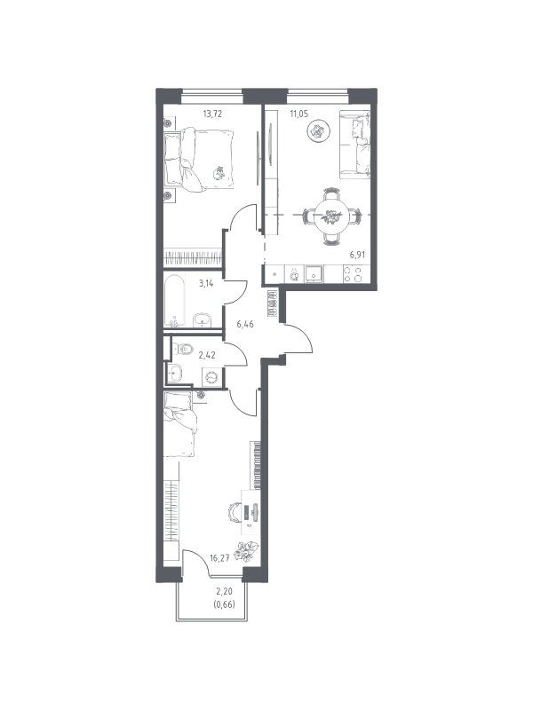 3 ккв (Евро) 60,6 м²