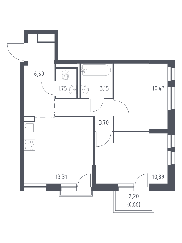 2 ккв 50,5 м²