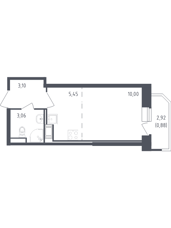 Студия 22,5 м²