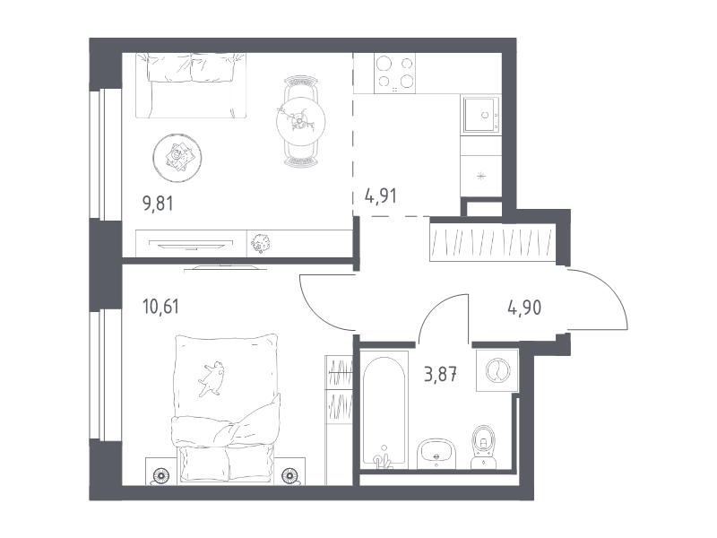 1 ккв 34,1 м²