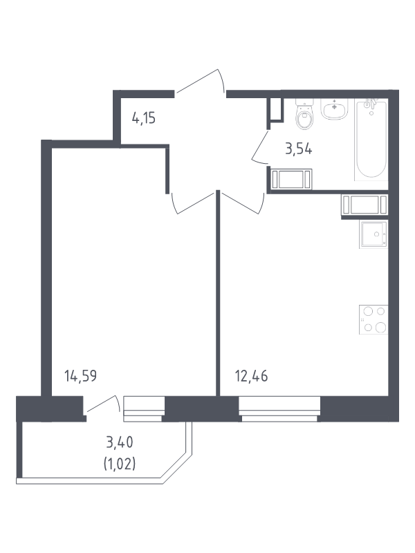 1 ккв 35,8 м²
