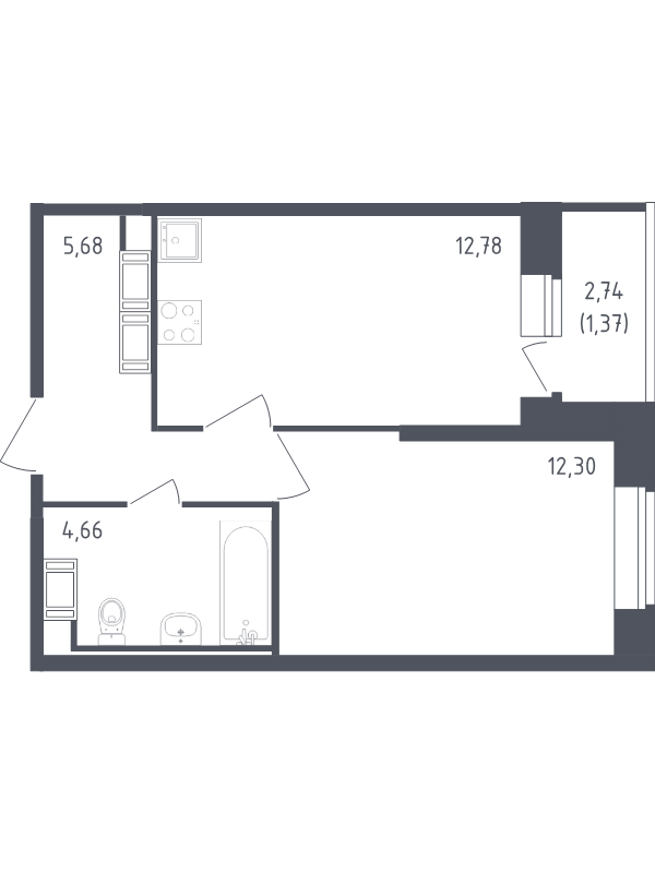 1 ккв 36,8 м²
