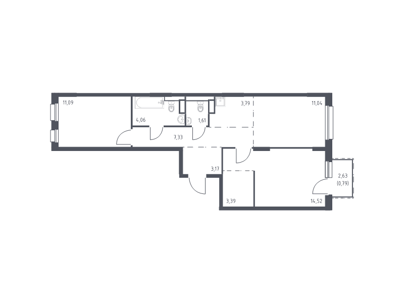 2 ккв 60,8 м²