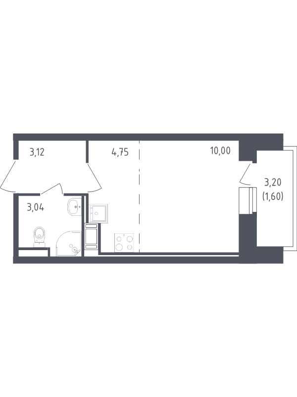 Студия 22,5 м²