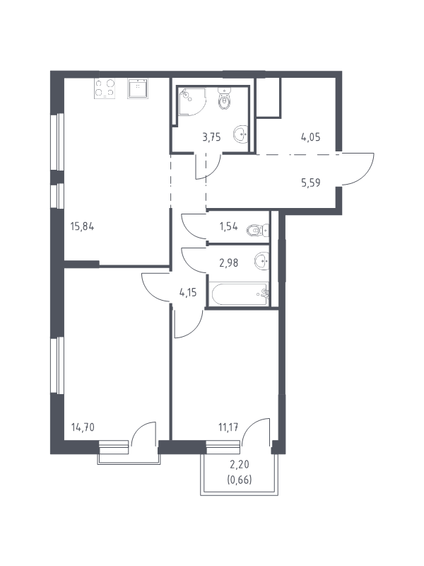 3 ккв (Евро) 64,4 м²