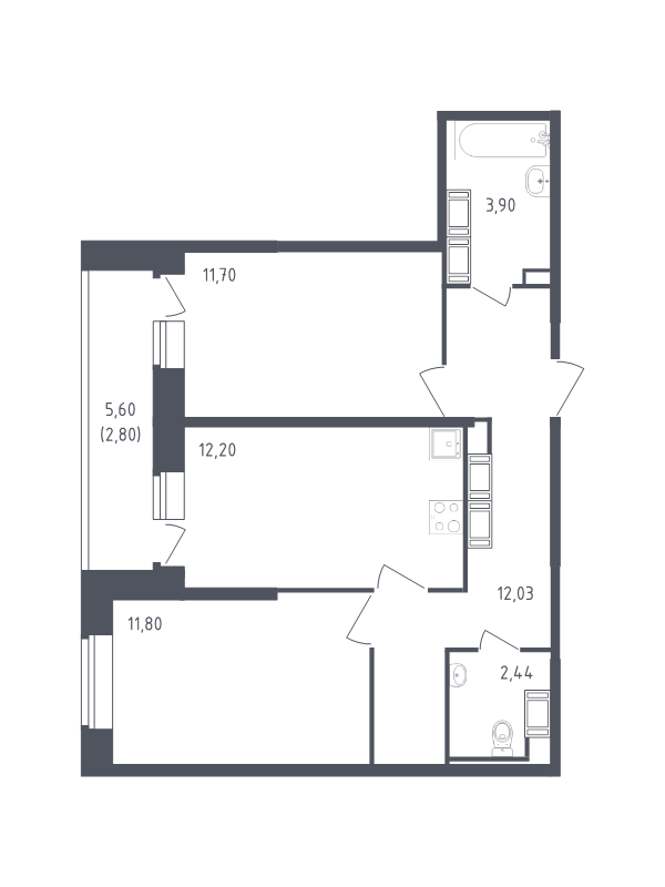 2 ккв 56,9 м²