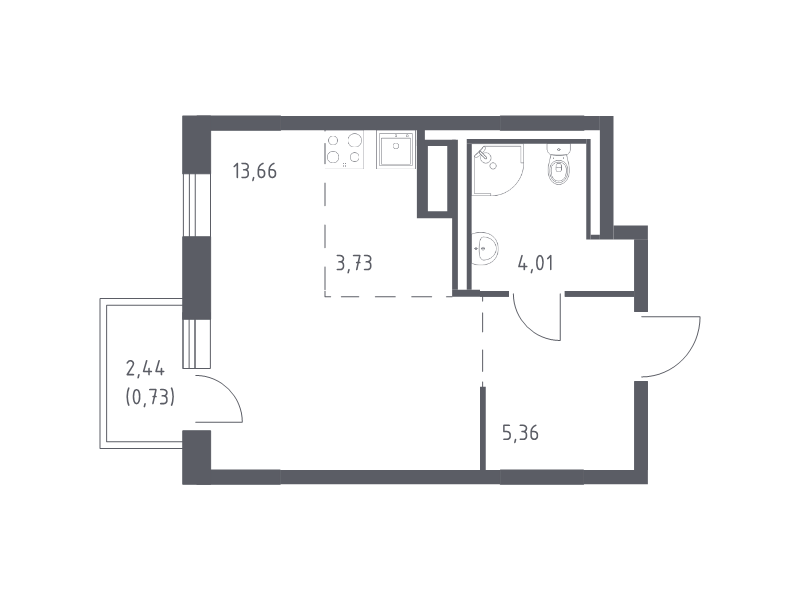 Студия 27,5 м²