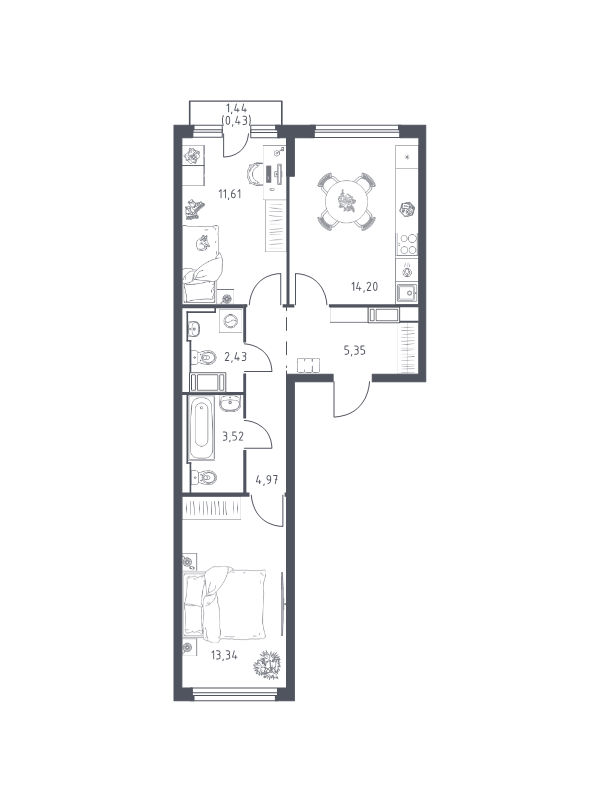 2 ккв 55,9 м²
