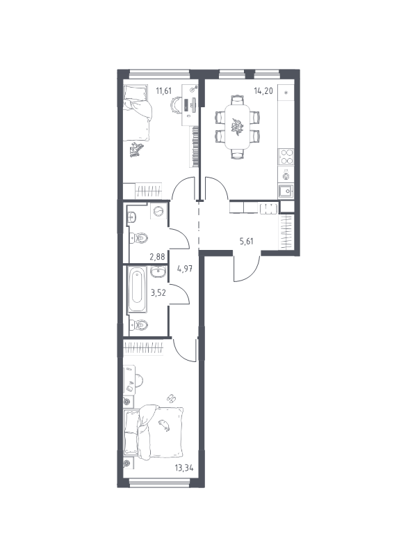 2 ккв 55,8 м²