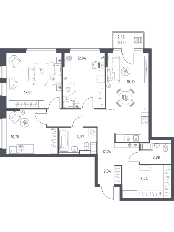 4 ккв (Евро) 88,2 м²