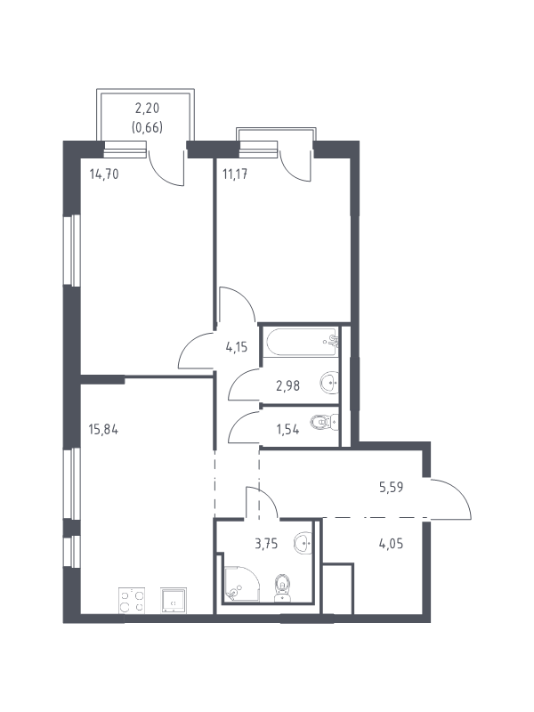 3 ккв (Евро) 64,4 м²