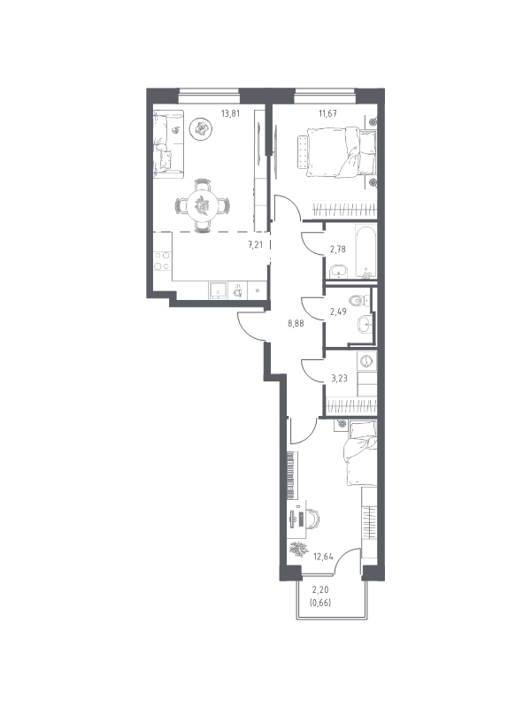 3 ккв (Евро) 63,4 м²