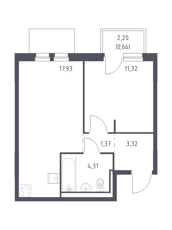 2 ккв (Евро) 38,9 м²