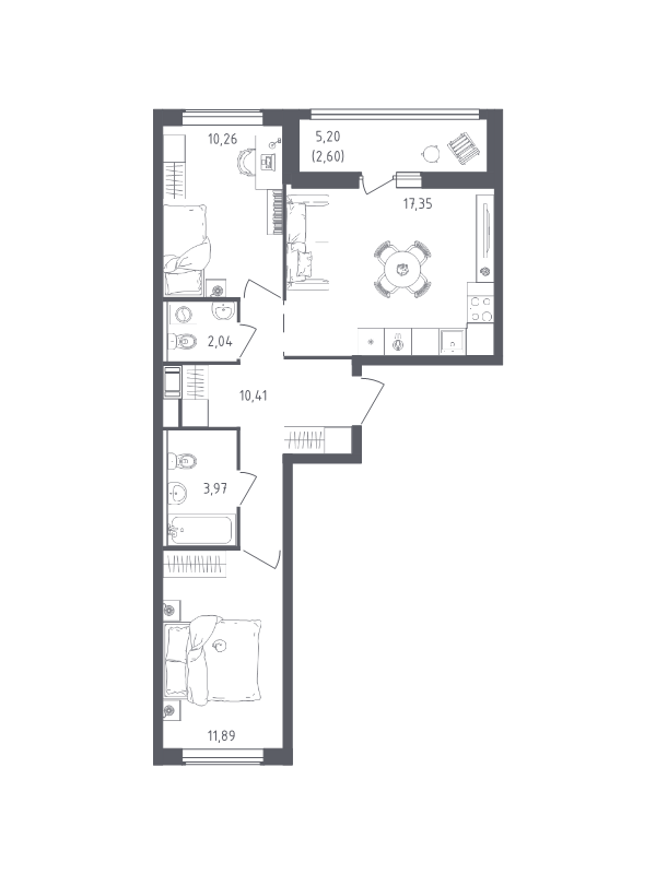 3 ккв (Евро) 58,5 м²
