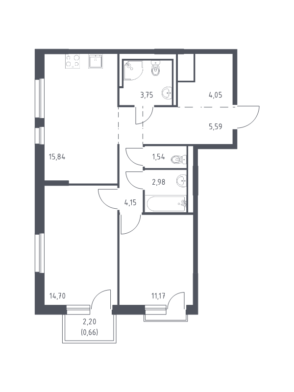 3 ккв (Евро) 64,4 м²