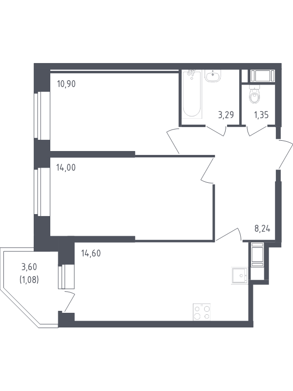 3 ккв (Евро) 53,5 м²