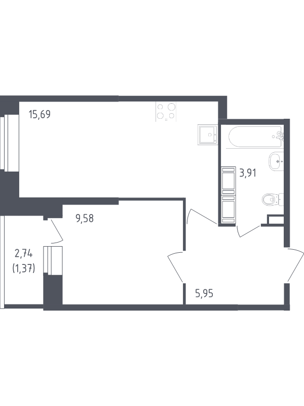2 ккв (Евро) 36,5 м²