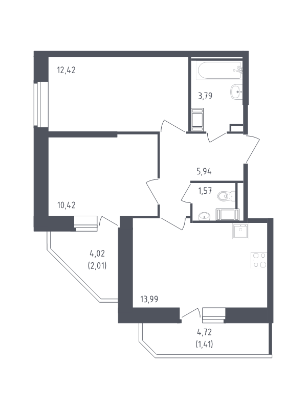 2 ккв 51,6 м²