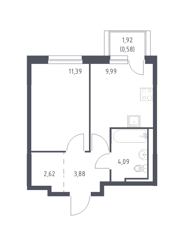 1 ккв 32,6 м²
