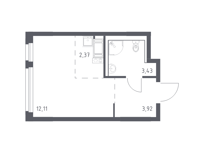 Студия 21,8 м²