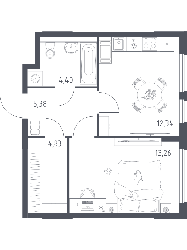 1 ккв 40,6 м²