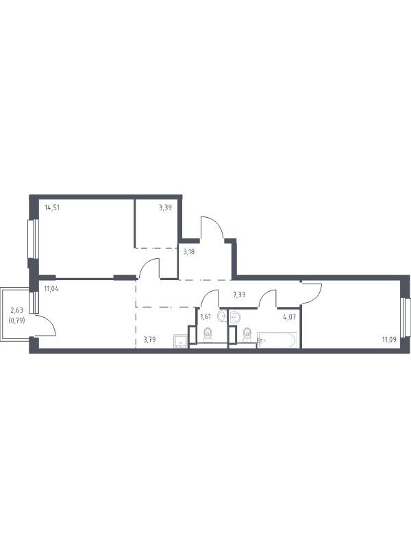 2 ккв 60,8 м²