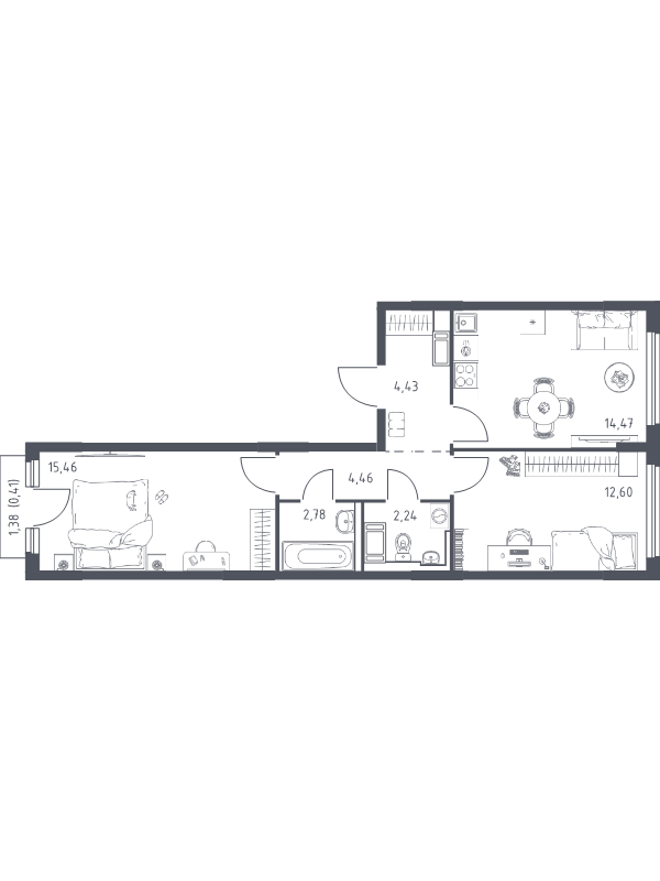 2 ккв 56,5 м²
